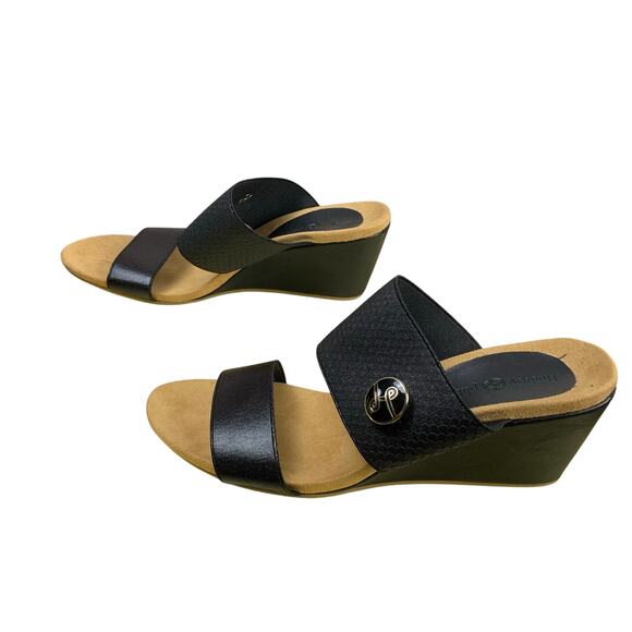 Lindsay Phillips Emily Wedge Slide Sandal Black Size 6 Resortcore NWOT - Picture 3 of 8